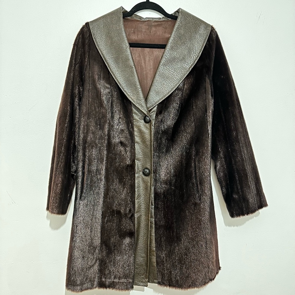 Mink fur leather collared coat winter medium or small